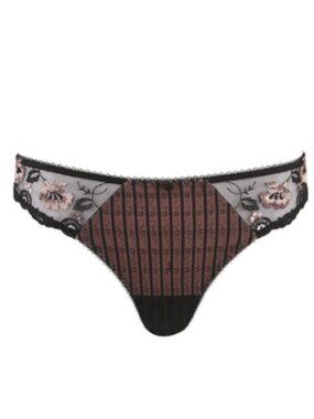 Aubade Folies Frivole Black & Pink Embroidered Lace & Mesh Thong